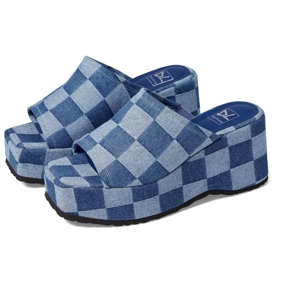 Dirty Laundry Platform Sandals Women 7 Blue Checkered Denim Y2K Retro NWOT